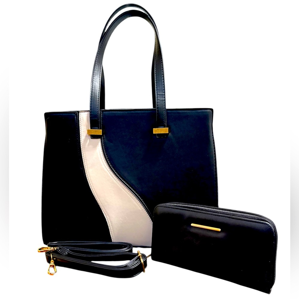 Elegant Black and White Women's Tote Bag Set